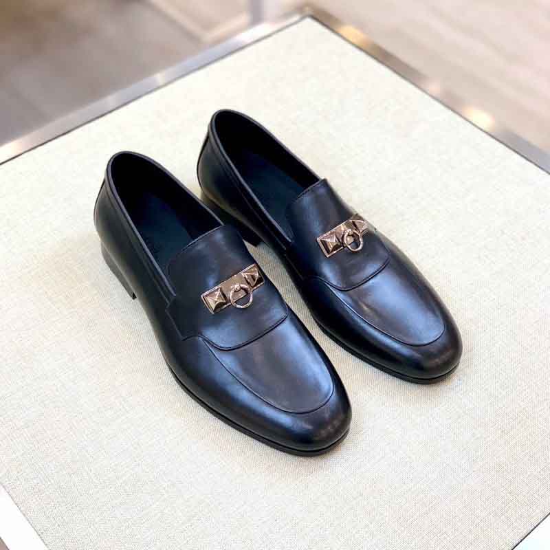 Giày lười Hermes Paris Loafer da trơn màu đen