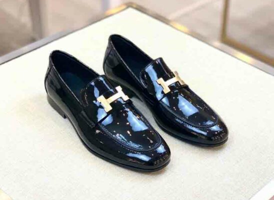 Giày lười Hermes Paris Loafer da bóng màu đen