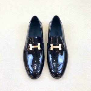 Giày lười Hermes Paris Loafer da bóng màu đen