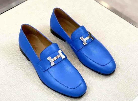 Giày lười Hermes Paris Loafer siêu cấp da taiga màu xanh