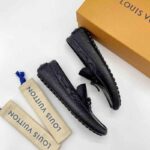 Giày lười Louis Vuitton Arizona Moccasin siêu cấp hoa chìm màu đen