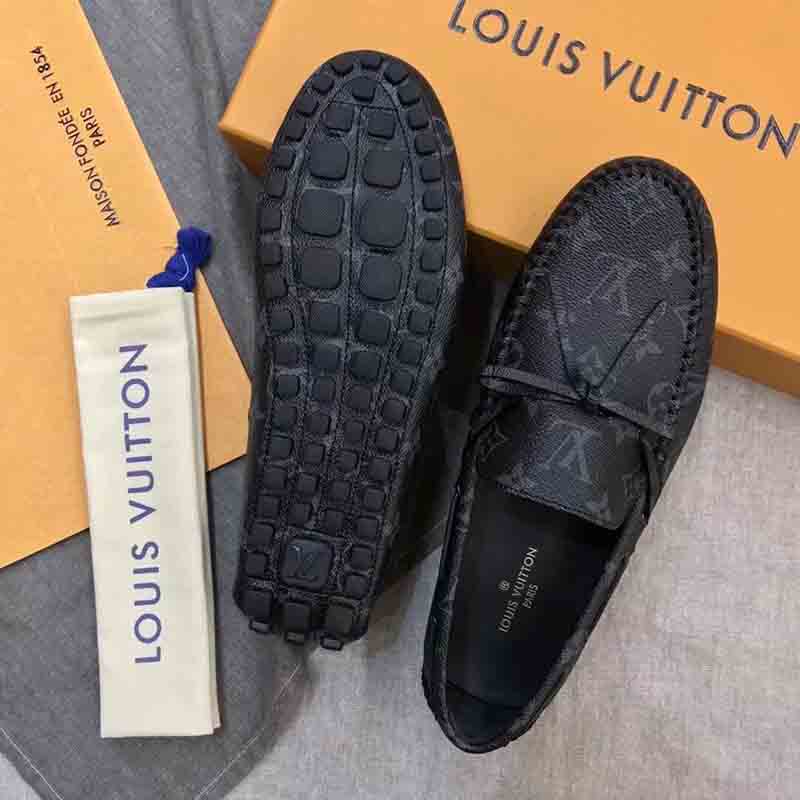 Giày lười Louis Vuitton Arizona Moccasin in Gray Monogram màu đen