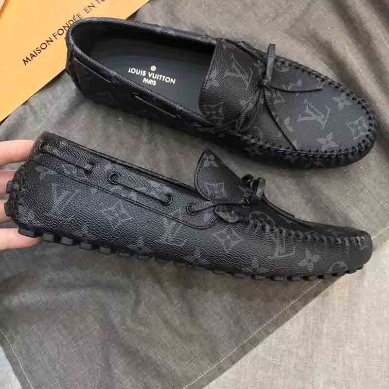 Giày lười Louis Vuitton Arizona Moccasin in Gray Monogram màu đen