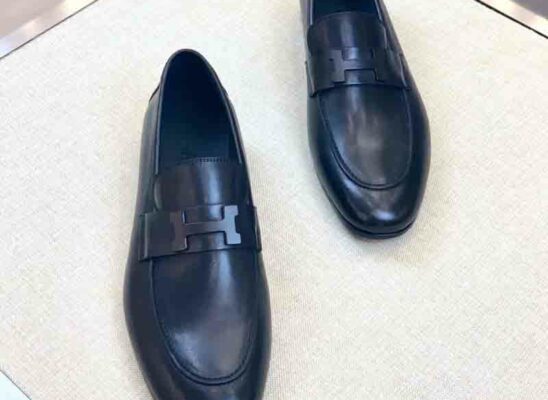 Giày lười Hermes Paris loafer đế cao màu xanh Navy