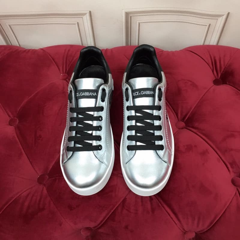 Giày thể thao Dolce Gabbana Metallic Calfskin Nappa Portofino Sneakers màu bạc