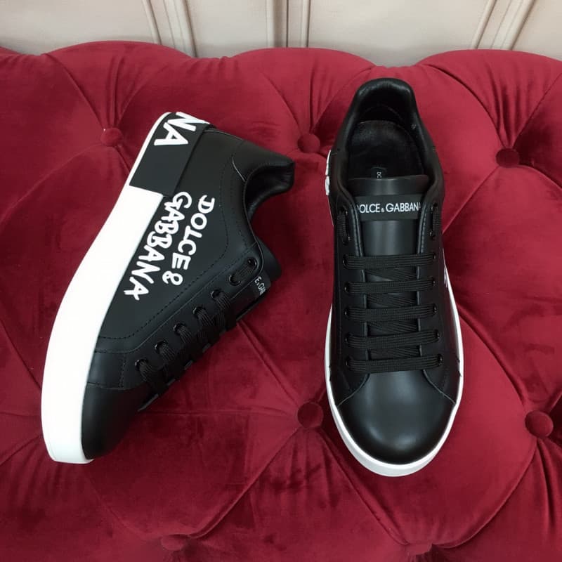 Giày thể thao Dolce Gabbana Metallic Calfskin Nappa Portofino Sneakers màu đen