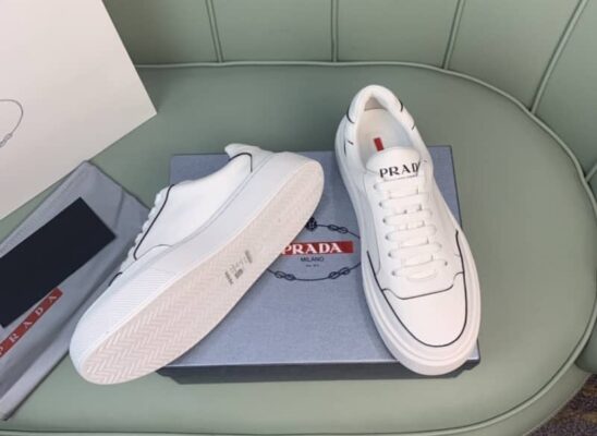 Giày thể thao Prada Macro Leather and Nylon Sneaker màu trắng