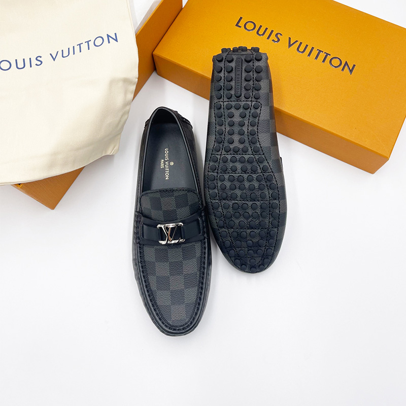 Giày lười Louis Vuitton like au Hockenheim Moccasin caro đen
