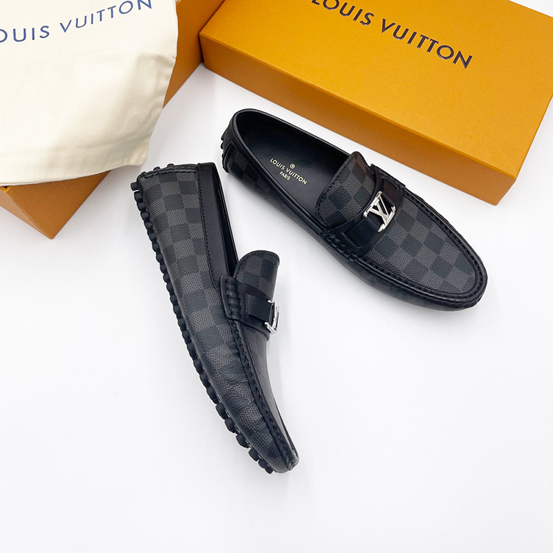 Giày lười Louis Vuitton like au Hockenheim Moccasin caro đen