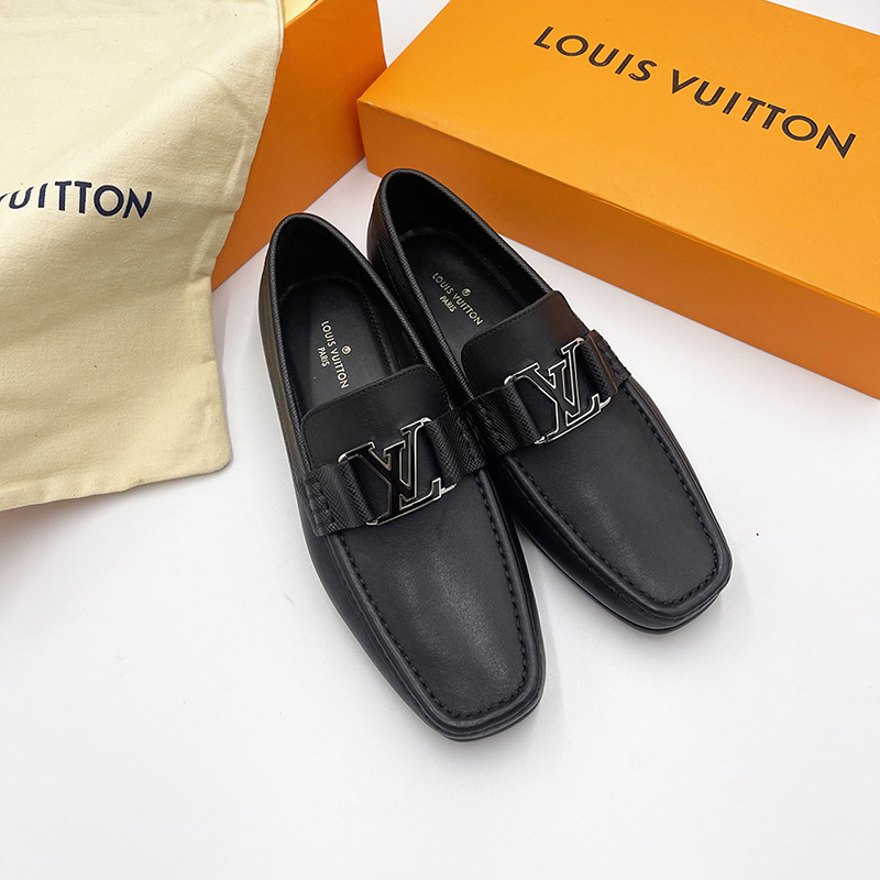 Giày lười Louis Vuitton like au Montaigne Loafer da trơn khóa đen trắng 
