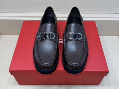 Giày loafer Salvatore Ferragamo khóa logo trắng đen da nâu Like Auth